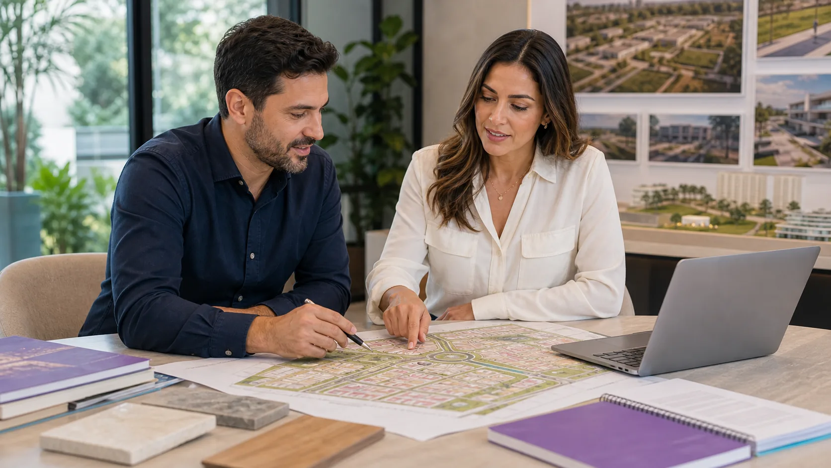 Profissionais de loteadora e incorporadora analisando o empreendimento com apoio da plataforma Basu